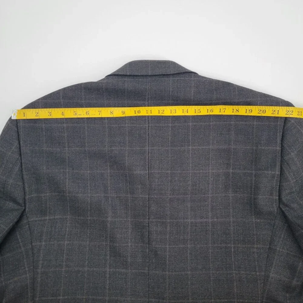 Pronto Uomo Platinum Mens 52R Charcoal Grey Windowpane 100% Wool 2-Vent Blazer